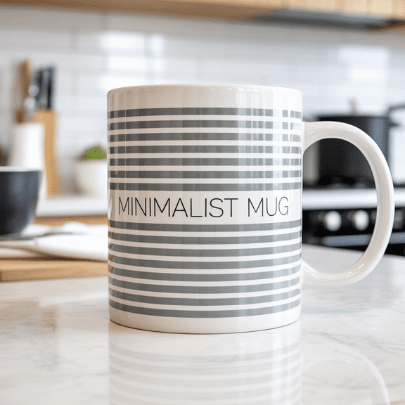 Minimalist Striped Coffee Mug, 11oz Ceramic Tea Cup, Modern Grey White Stripes Coffee Mug for Home Office, Dishwasher & Microwave Safe, Minimalist Mug Gift for Coffee Lovers