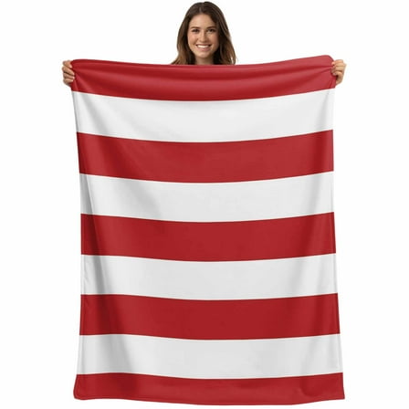 Minimalist Striped Throw Blankets, Red White Soft Fleece Blanket Decorative for Home Sofa Couch Chair Living Bedroom, 60x80 inches,