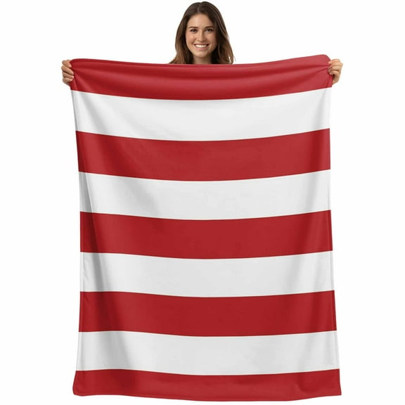 Minimalist Striped Throw Blankets, Red White Soft Fleece Blanket Decorative for Home Sofa Couch Chair Living Bedroom, 60x80 inches,
