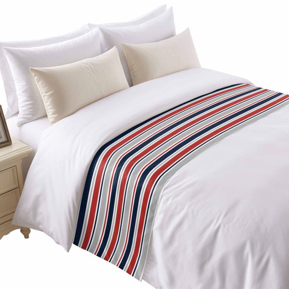 Minimalist Stripes Bed Runner for Twin Size Bed, Navy Blue Red Grey Horizontal Stripe Modern Soft Bedding Scarf Bedding Protector Slipcover Sofa Throw for Bedroom Hotel Guesthouse