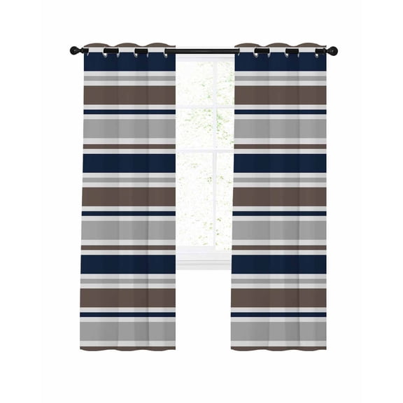 Minimalist Stripes Blackout Curtains 84 Inch Length Navy Blue Brown Grey Horizontal Stripe Modern Thermal Insulated Window Curtain Window Drapes 2 Panels for Bedroom Living Room 42"Wx84"L