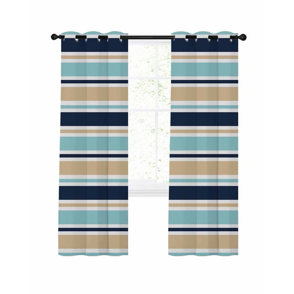 Minimalist Stripes Blackout Curtains 84 Inch Length Teal Navy Blue Khaki Horizontal Stripe Modern Thermal Insulated Window Curtain Window Drapes 2 Panels for Bedroom Living Room 52"Wx84"L