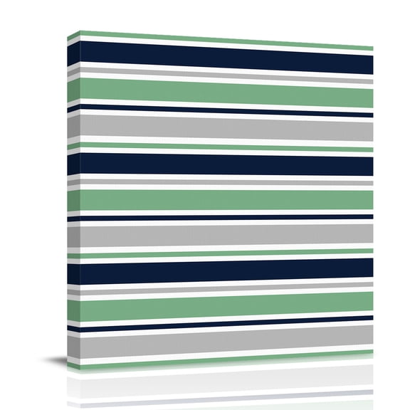 Minimalist Stripes Canvas Wall Art for Living Room, Navy Blue Teal Grey Horizontal Stripe Modern Poster Print Painting for Bedroom Office Home Decoration Wall Pictures Prepare To Hang 16"x16"