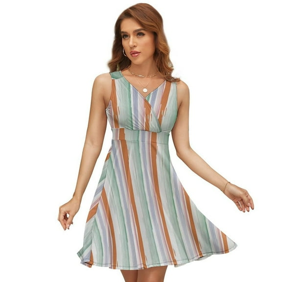 Minimalist Stripes Orange And Green Sundress Sleeveless Dress Summer Women Clothes Dress for Women Dresses