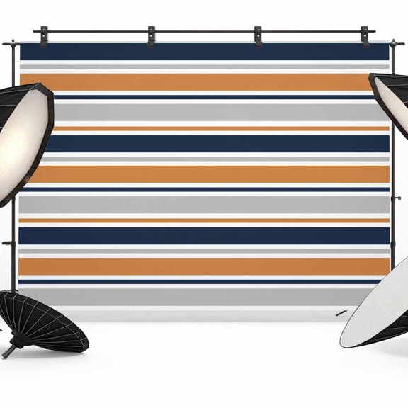 Minimalist Stripes Photography Backdrop 7x5FT, Navy Blue Gray Orange Horizontal Stripe Photo Backdrops, Background for Photography Studio Photo Studio Background, Back Drop for Photoshoot