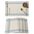 thumbnail image 1 of Minimalist Stripes Placemats Set of 6 Modern Simple Blue Grid Lines Beige Place Mats Indoor Wipeable Table Mats Washable Cloth Dining Table Placemats for Kitchen Holiday Party Home Decor 13x19 Inch, 1 of 9