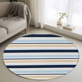 thumbnail image 1 of Minimalist Stripes Round Area Rugs 3 ft, Navy Blue Khaki Horizontal Stripe Modern Washable Small Area Rug with Non-Slip Sturdy Edge Binding Round Front Door Mat Floor Carpet for Entryway, 1 of 9