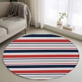 thumbnail image 1 of Minimalist Stripes Round Area Rugs 3 ft, Navy Blue Red Grey Horizontal Stripe Modern Washable Small Area Rug with Non-Slip Sturdy Edge Binding Round Front Door Mat Floor Carpet for Entryway, 1 of 9