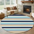 thumbnail image 1 of Minimalist Stripes Round Living Room Rugs 6 ft, Teal Navy Blue Khaki Horizontal Stripe Modern Washable Area Rug with Non-Slip Sturdy Edge Binding Round Carpet for Kitchen Office Bedroom, 1 of 9