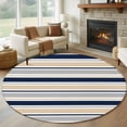 thumbnail image 1 of Minimalist Stripes Round Living Room Rugs 7 ft, Navy Blue Khaki Grey Horizontal Stripe Modern Washable Area Rug with Non-Slip Sturdy Edge Binding Round Carpet for Kitchen Office Bedroom, 1 of 9
