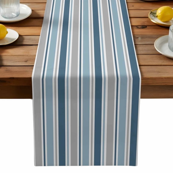 Minimalist Stripes Table Runner, Grey Blue Ombre Horizontal Stripe Modern Washable Kitchen Table Runners Dress Scarves for Dining Table Decorations Party, 13x108in
