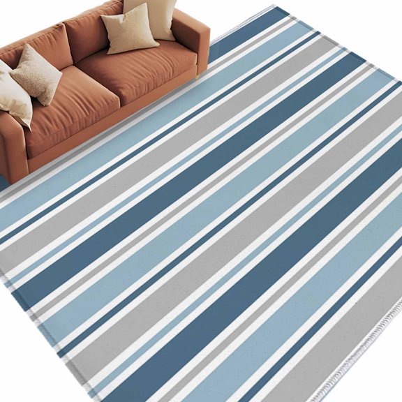 Minimalist Stripes Washable Area Rug 5 x 7 ft Grey Blue Ombre Horizontal Stripe Modern, Soft Non Slip Rugs Stain Repellent Indoor Felt Carpet for Living Dining Room Bedroom Home Office