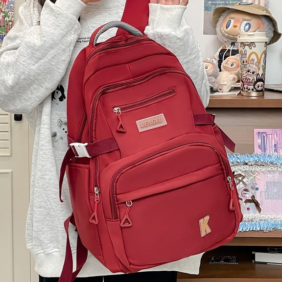 Minimalist Student Backpack, Stylish School Backpack with Laptop Sleeve for School & Everyday Use, Lightweight & Durable, Red