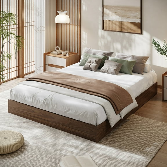 Minimalist Sturdy Wood Queen Platform Bed Frame – Sturdy Wooden Slat Support, No Headboard, No Box Season Needed, Easy Assembly