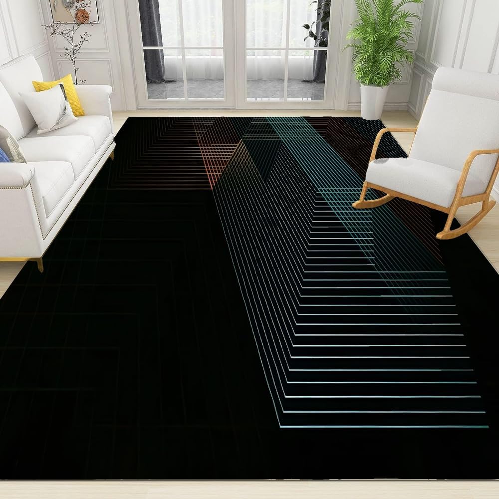 Technology Rug Minimalist Style Black Area Rug,Abstract Technology Lines Rug,Easy ...