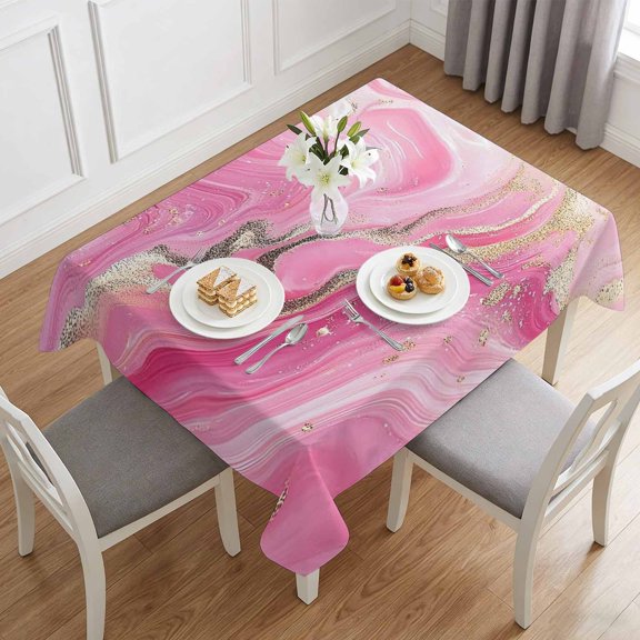 Minimalist Style Modern Pink Waves Table Cloth 60x84in, Waterproof Rectangle Tablecloth Wipeable Tablecloths Abstract Art Table Covers for Dining Tables Party Indoor Outdoor