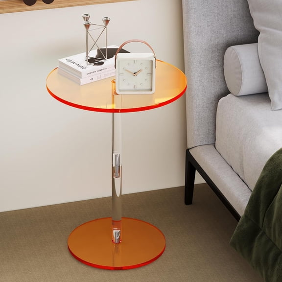 Minimalist Style Orange Acrylic Side End Table for Living Room, Bedroom, Balcony, Compact Modern Drink Table for Small Spaces, Easy to Clean, Smooth Rounded Edges, Supports Up to 20lbs (1PC)