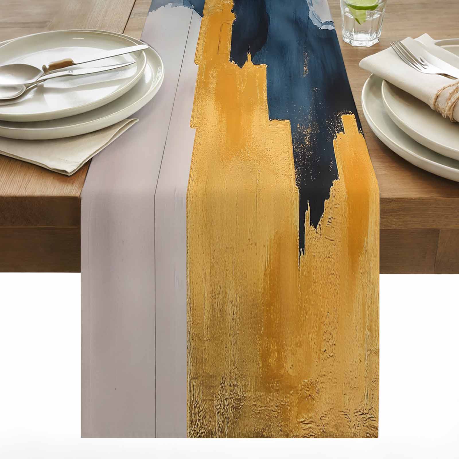 Minimalist Style Table Runner 13x60 inch Modernism Blue Gold Collage ...