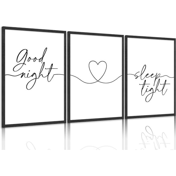 Minimalist Style Wall Art Bedtime Quotes Painting Picture Wall Decor Good Night Sleep Well Black Line Art Heart Shape and Phrase Poster Print Artwork for Living Room Bedroom Home Decoratio