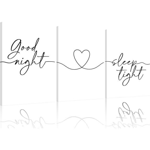 Minimalist Style Wall Art Bedtime Quotes Painting Picture Wall Decor Good Night Sleep Well Black Line Art Heart Shape and Phrase Poster Print Artwork for Living Room Bedroom Home Decoratio