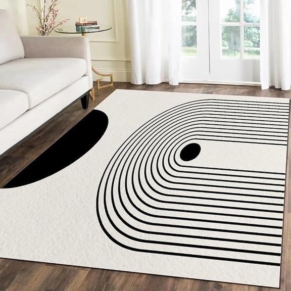 Minimalist Style White Area Rug, Boho Black Lines Runway Rug, Non-Slip Non-Shedding Low-Pile Floor Carpet For Bedroom Living Room Dining Room Entrance Office 2 x 3ft