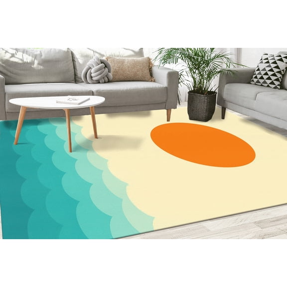 Minimalist Sun And Sea Painting Rugs, Modern Landscape Rug, Sea Rugs, Modern Rugs, Door Mat, Wedding Rug, Non Slip Rug, Colorful Rug, 2'x3' - 60x90 cm