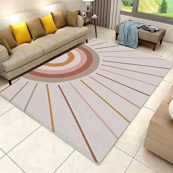 Minimalist Sun Rays Area Rug, Bohemian Grunge Theme Non Slip Throw Accent Rug, Easy Care Durable Carpet For Indoor Living Room Bedroom Office Decor Mat 1x2ft
