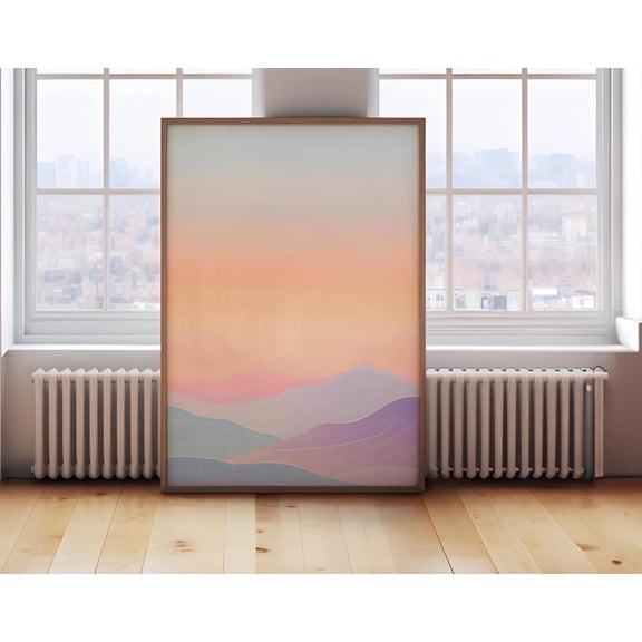 Minimalist Sunset Gradient Art Pastel Tones Mountain Landscape Modern Trendy Wall Art California Style Four, Unframed Paper Print
