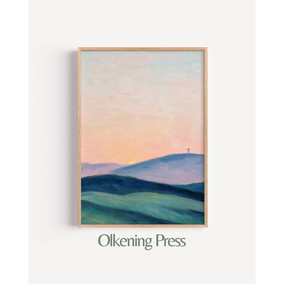 Minimalist Sunset Landscape Soft Pastel Hills Decor, Unframed Paper Poster 8x10in