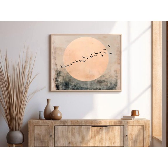 Minimalist Sunset Wall Art Birds In Flight Zen Print Tranquil Spiritual Nature Decor