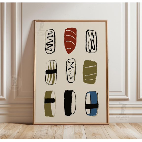 Minimalist Sushi Print Abstract Japanese Food Wall Art Kitchen Decor 1