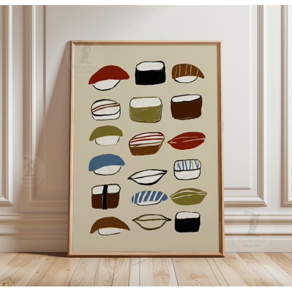 Minimalist Sushi Print Abstract Japanese Food Wall Art Kitchen Decor