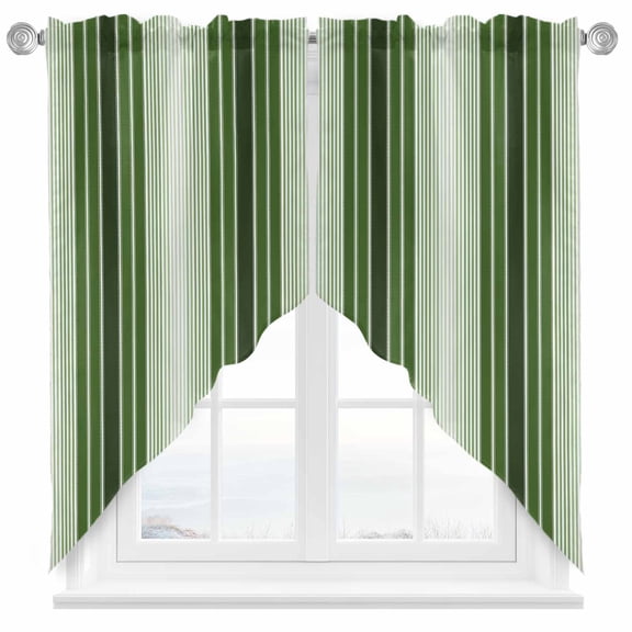 Minimalist Swag Curtain Valance for Windows, Country Forest Green Gradient Stripe Window Treatments Short Swag Topper for Kitchen Windows Bathroom Bedroom, 28"x36"