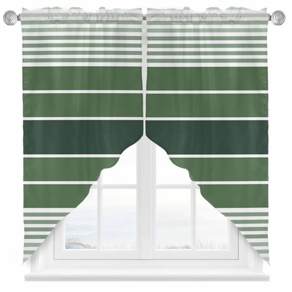 Minimalist Swag Curtain Valance for Windows, Country Sage Green Gradient Stripe Window Treatments Short Swag Topper for Kitchen Windows Bathroom Bedroom, 28"x36"