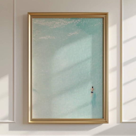 Minimalist Swimmer Wall Art Aerial Ocean View Summer Decor, Unframed Paper Poster 8x10in