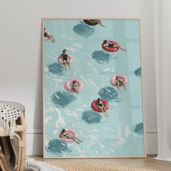 Minimalist Swimmers Aerial Pool Pastel Summer Poster, Poster Only, Poster Home Decor, Poster Only
