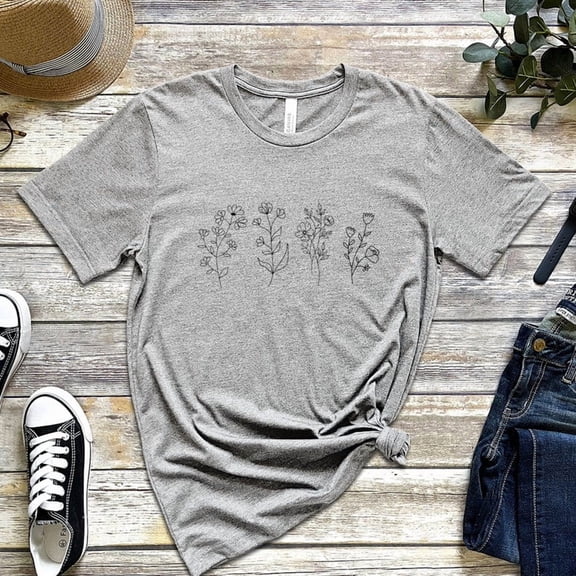 Minimalist T-Shirts, Gifts for Women, Flowers Crewneck T-shirt, Aesthetic Tees, Floral Shirts for Women, Wild Flowers Graphic Tees All Size S-5Xl