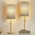 thumbnail image 1 of NATYSWAN Minimalist Table Lamp Set of 2, Nightstand Lamp for Bedroom Living Room, Modern Pull Chain Bedside Lamp with Marble Base, Fabric Shade, Small Desk Lamp for Home, Office, Reading,Grey, 1 of 7