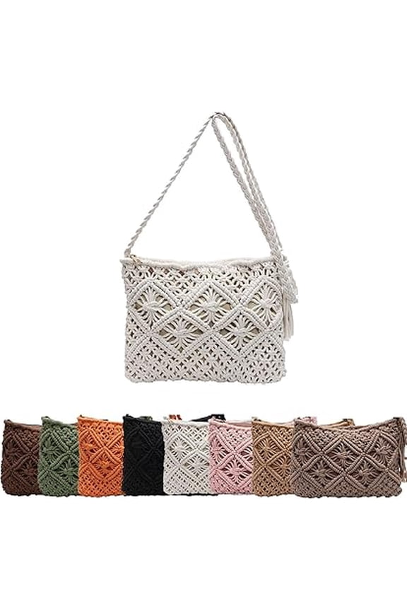 Minimalist Tassel Women's Clutch Retro Cotton Rope Woven Bag, Summer Vacation Boho Beach PurseWhiteXX