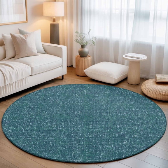 Minimalist Teal Texture Pattern Round Rug 5ft Green Monochrome Art Washable Area Rugs for Living Room Bedroom Entryway Non Slip Entrance Door Mat Indoor Floor Carpet