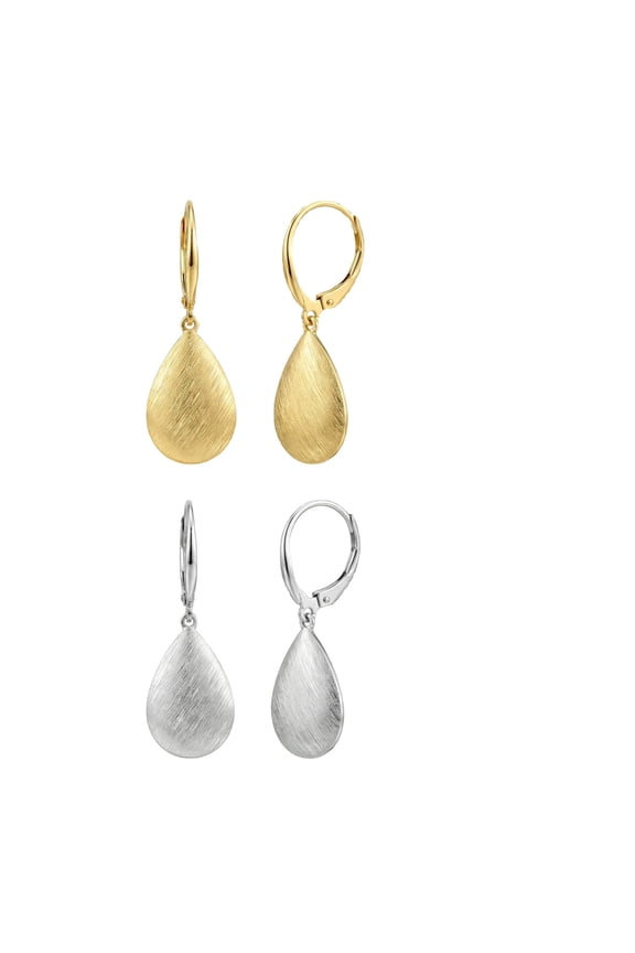 Minimalist Teardrop Leverback Earrings for Women, Brushed Flat Drop Dangle, 14K Gold Plated Earrings, Lightweight Gift Jewelry(2Pairs)