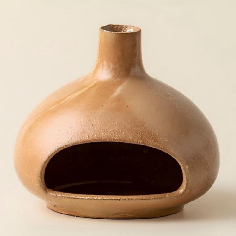 Minimalist Terracotta Dome Palo Santo Holder - Ceramic Incense Burner with Ash Catcher, Earthy Hut Design Palo Santo Holder Stick Holder for Smudging, Meditation, Yoga & Boho Home Decor-Brown