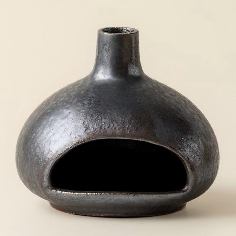 Minimalist Terracotta Dome Palo Santo Holder - Ceramic Incense Burner with Ash Catcher, Earthy Hut Design Palo Santo Holder Stick Holder for Smudging, Meditation, Yoga & Boho Home Decor-Black