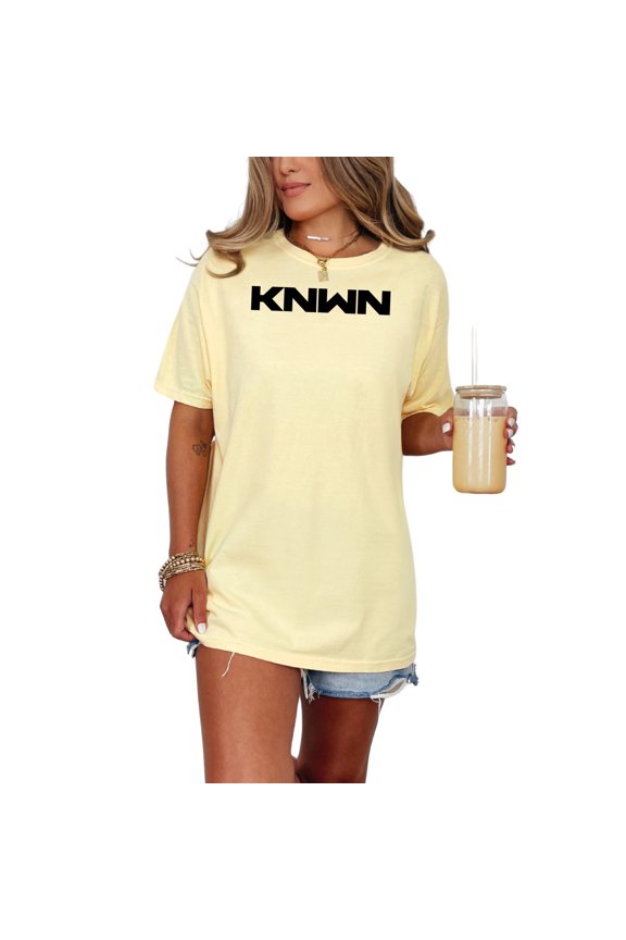 Minimalist Text Design or Typography, KNWN, Known by God, Christian, Butter Comfort Colors T-Shirt, Large