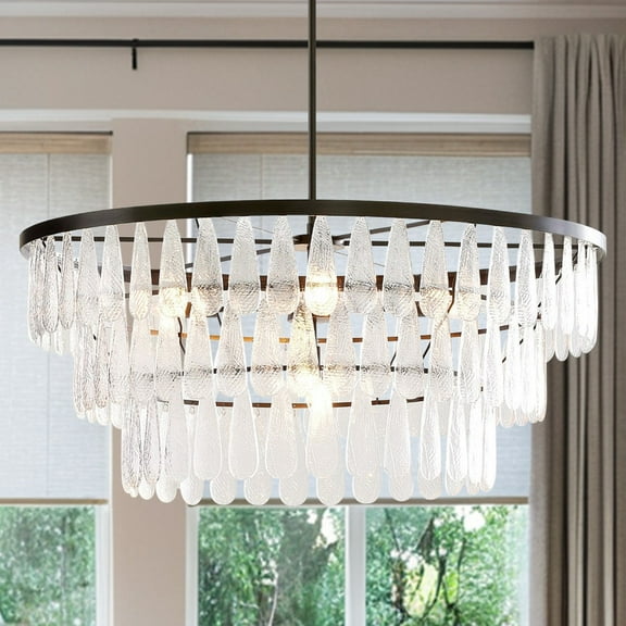 Minimalist Textured Glass Chandelier, Elegant 3-Layer Crystal Ceiling Light, Luxury Large Ceiling Hanging Light Fixture, Contemporary Ceiling Light Fixture for Living Room, Dining Room, Bedroom
