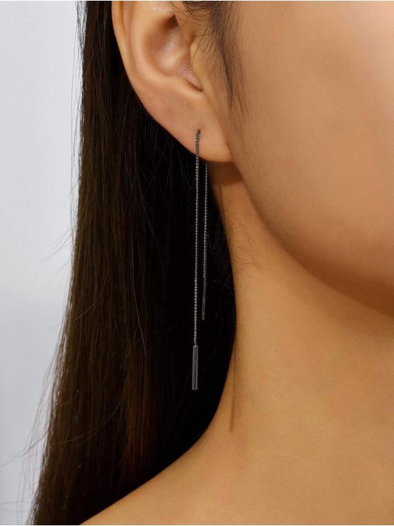 Minimalist Threader Earrings Gun Black 1 Pair