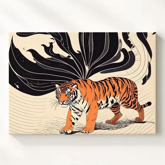 Minimalist Tiger Posterstylized Jungle Tension With Abstract Black Forms Art