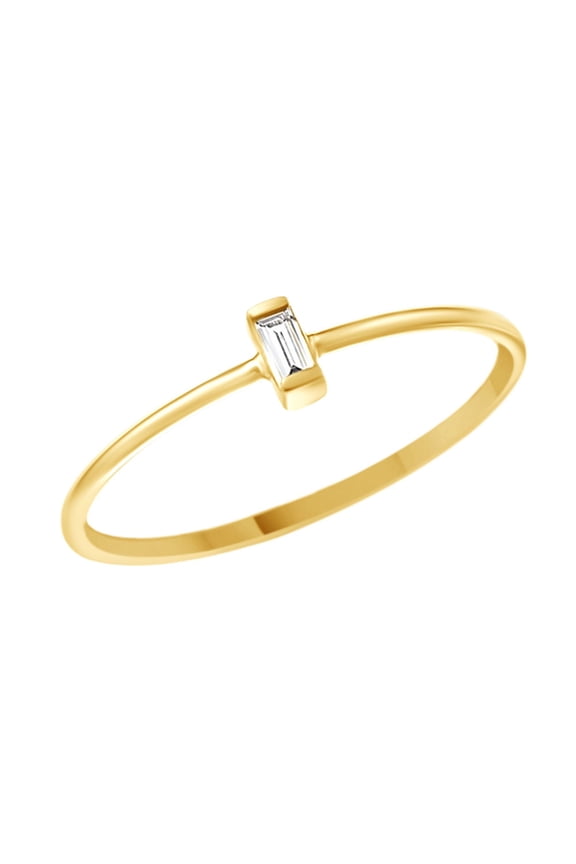Minimalist Tiny Baguette Cut Natural Diamond Wedding Engagement Ring In 10k Yellow Gold