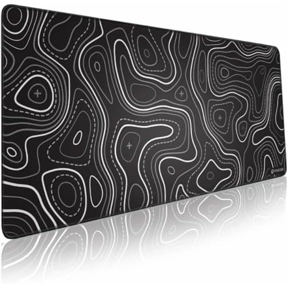 Minimalist Topographic Map Mouse Pad - Contour Extended Large Stitch Edge Mousepad. Black & White Non-Slip XXL Gaming Desk Mat Black Topographic,35.4L x 15.7W inches