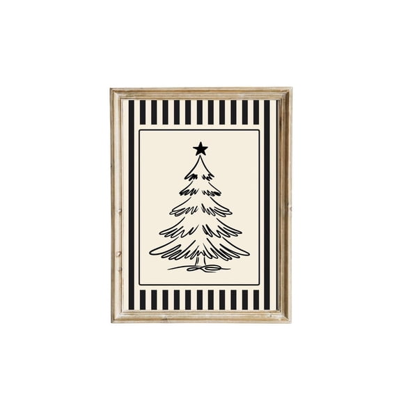 Minimalist Tree Wall Art | Modern Farmhousedecor | Black & Beige Stripes Poster, F054, Unframed Poster Size 8x12